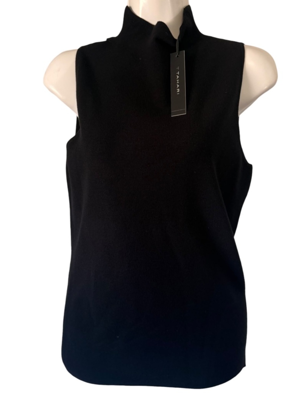 T Tahari Black Mock Neck Sleeveless Knit Top S NWT